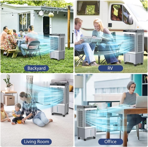 Humidificateur/ventilateur refroidisseur d'air par évaporation portatif 3 vitesses 5,2 gal intérieur/extérieur de Lifeplus 20&nbsp;L