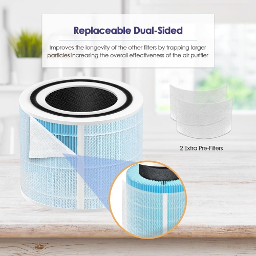 Filtre de rechange pour purificateur d'air LEVOIT Core 300, Core 300 et Core 300S VortexAir avec filtre True HEPA Core 300-RF H13, paq./2