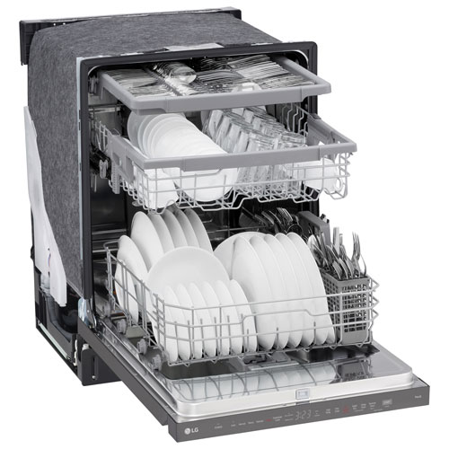 Lave-vaisselle encastrable 24 po 46 dB avec troisième panier de LG - Inox noir