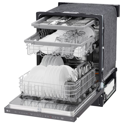 Lave-vaisselle encastrable 24 po 46 dB avec troisième panier de LG - Inox noir