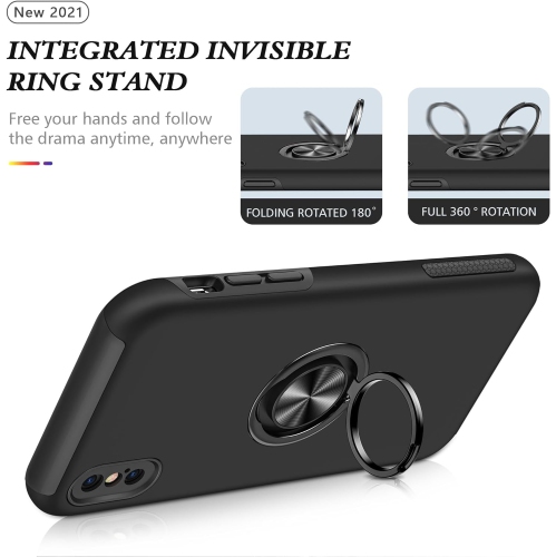 [CS] Hybrid Magnetic Kickstand Invisible Ring Case Cover for iPhone XR, Black