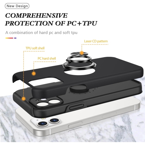 [CS] Hybrid Magnetic Kickstand Invisible Ring Case Cover for iPhone 11, Black