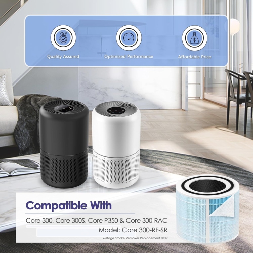 Filtre de rechange pour purificateur d'air LEVOIT Core 300, Core 300 et Core 300S VortexAir avec filtre True HEPA Core 300-RF H13, paq./4