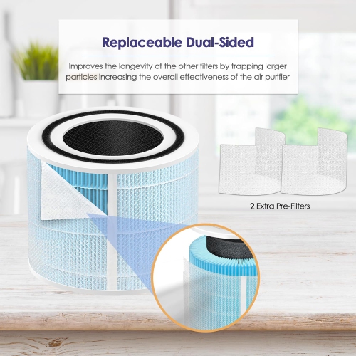 Filtre de rechange pour purificateur d'air LEVOIT Core 300, Core 300 et Core 300S VortexAir avec filtre True HEPA Core 300-RF H13, paq./4