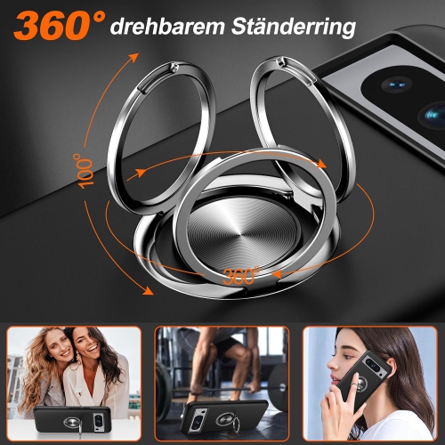 [CS] Hybrid Magnetic Kickstand Invisible Ring Case Cover for Google Pixel 8, Black