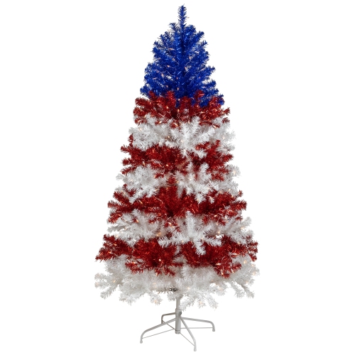 Pre-Lit Americana Tinsel Christmas Tree - 6' - Clear Lights