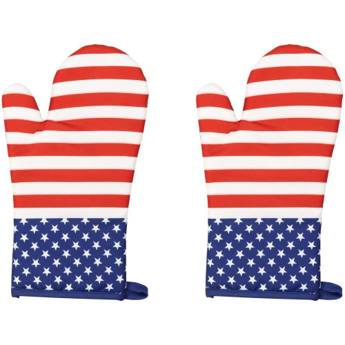 Stars and Stripes Americana Oven Mitts - 13.75" - Red and Blue - Set of 2