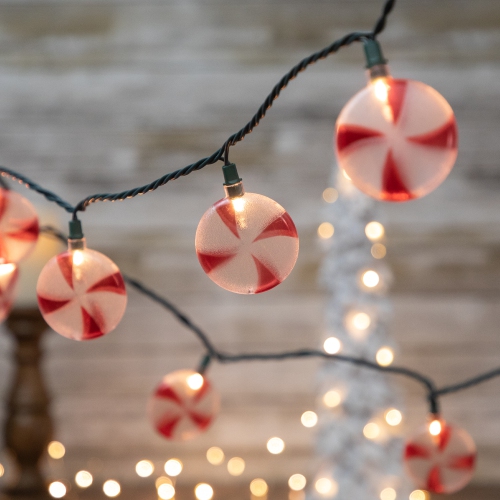 Peppermint Candies Christmas Lights - 6ft Green Wire - 10ct