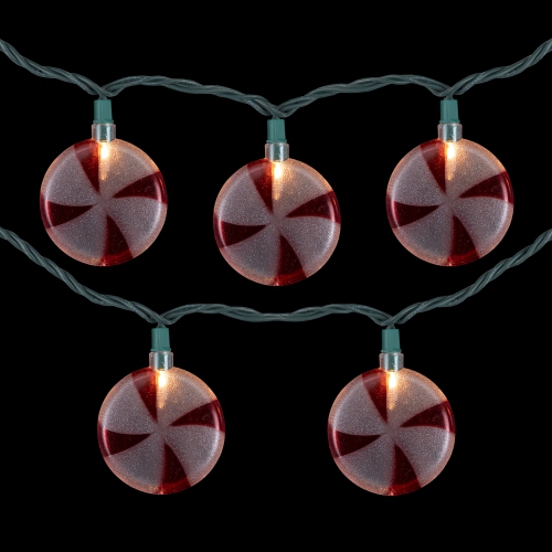 Peppermint Candies Christmas Lights - 6ft Green Wire - 10ct