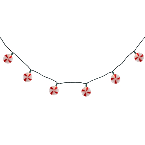 Peppermint Candies Christmas Lights - 6ft Green Wire - 10ct
