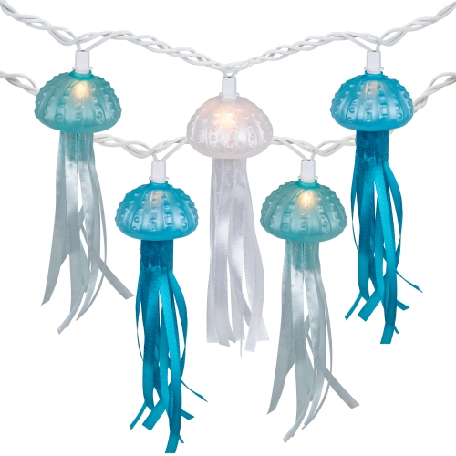Jellyfish Patio Light Set - Blue and White - 6' White Wire - 10ct