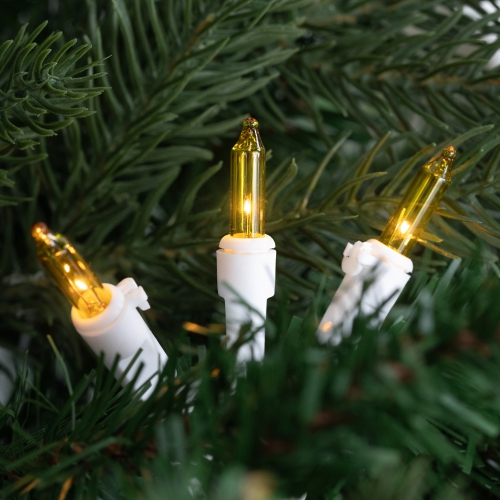 Mini lumières de Noël - Jaune - fil blanc de 20,25 pi - 100ct