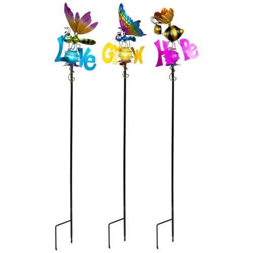 Solar Lighted Grow, Love and Hope Outdoor Garden Stakes - 35" - Set of 3