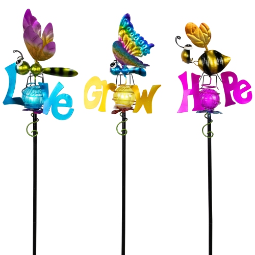 Solar Lighted Grow, Love and Hope Outdoor Garden Stakes - 35" - Set of 3