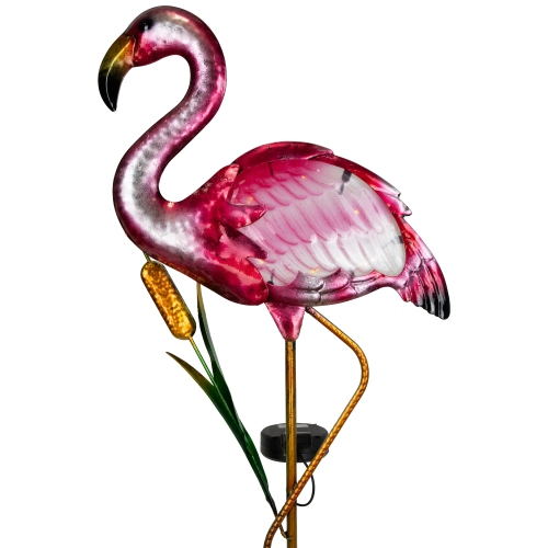 Solar Lighted Pink Flamingo Outdoor Garden Stake - 37.25"