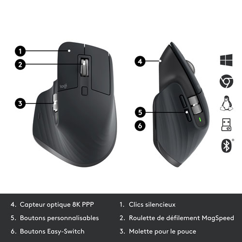 Souris sans fil Bluetooth MX Master 3S pour entreprise de Logitech - Graphite