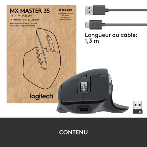 Souris sans fil Bluetooth MX Master 3S pour entreprise de Logitech - Graphite