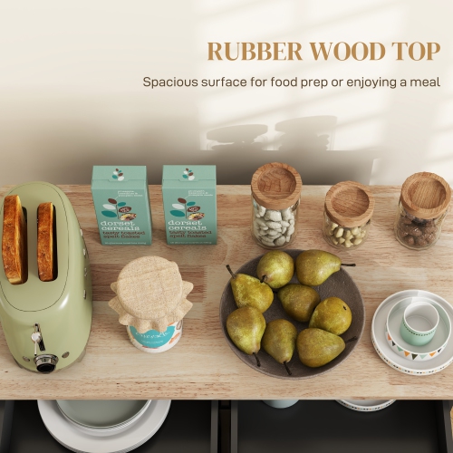 HOMCOM – îlot de cuisine avec rangement, chariot de cuisine sur roulettes à 2 tiroirs, 2 armoires, dessus en hévéa et porte-serviettes