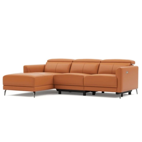 Valencia Andria Leather Reclining Sectional Sofa Left Hand Chaise, Cognac