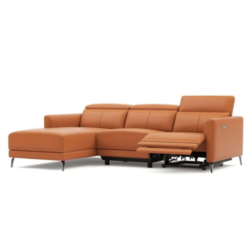 Valencia Andria Leather Reclining Sectional Sofa Left Hand Chaise, Cognac