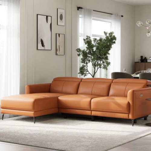 Valencia Andria Leather Reclining Sectional Sofa Left Hand Chaise, Cognac
