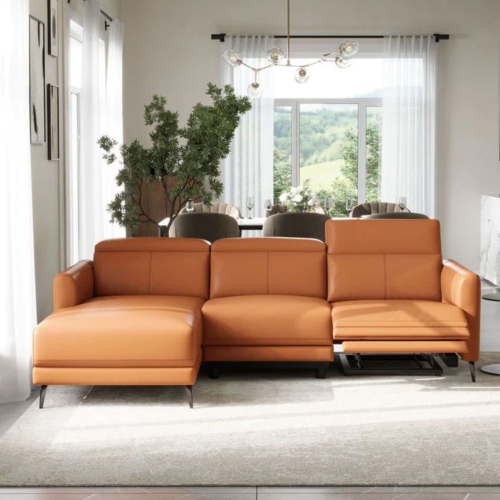 Valencia Andria Leather Reclining Sectional Sofa Left Hand Chaise, Cognac