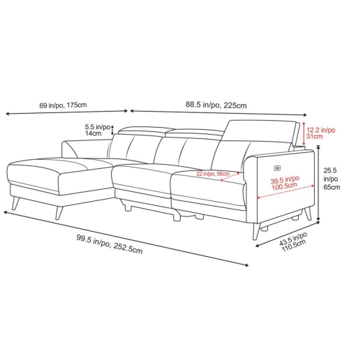 Valencia Andria Leather Reclining Sectional Sofa Left Hand Chaise, Cognac