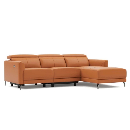 Valencia Andria Leather Reclining Sectional Sofa Right Hand Chaise, Cognac