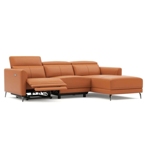 Valencia Andria Leather Reclining Sectional Sofa Right Hand Chaise, Cognac