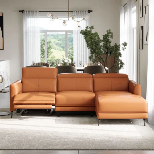Valencia Andria Leather Reclining Sectional Sofa Right Hand Chaise, Cognac