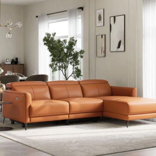 Valencia Andria Leather Reclining Sectional Sofa Right Hand Chaise, Cognac