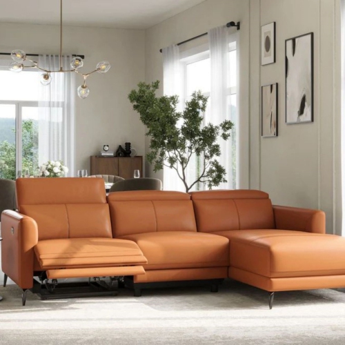 Valencia Andria Leather Reclining Sectional Sofa Right Hand Chaise, Cognac