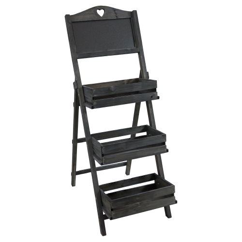 Sunnydaze Country Heart Ladder Plant Stand with Chalkboard - Black