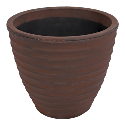SUNNYDAZE DECOR  Sunnydaze 13 In Ribbed Polyresin Outdoor Planter - Rust I think it would look great on my front porch, which the weather has changed, so I kept it inside