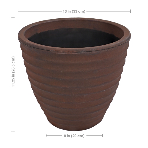 Sunnydaze 13 in Ribbed Polyresin Outdoor Planter - Rust