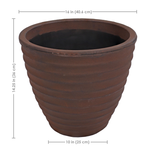 Sunnydaze 16 in Ribbed Polyresin Outdoor Planter - Rust - Set of 4
