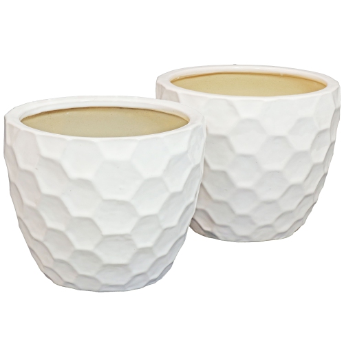 SUNNYDAZE DECOR  Sunnydaze 13.5" Honeycomb Pattern Ceramic Planter - - Set Of 2 In White