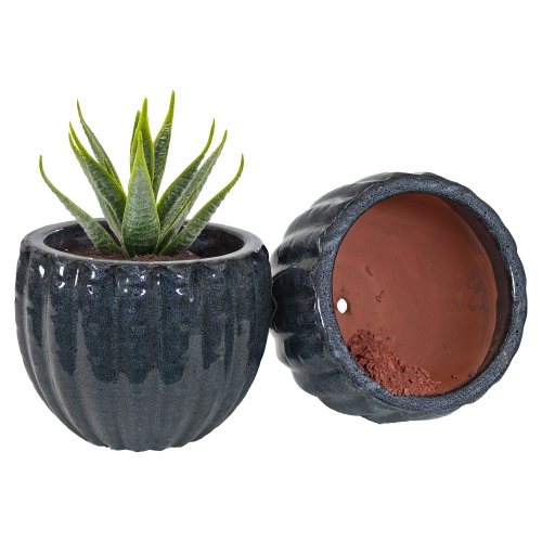 Sunnydaze 10" Fluted Ceramic Planter - Black Mist - 2-Pack