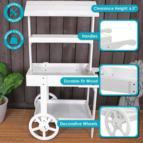 Sunnydaze Country Market Flower Stand Raised Garden Bed - White