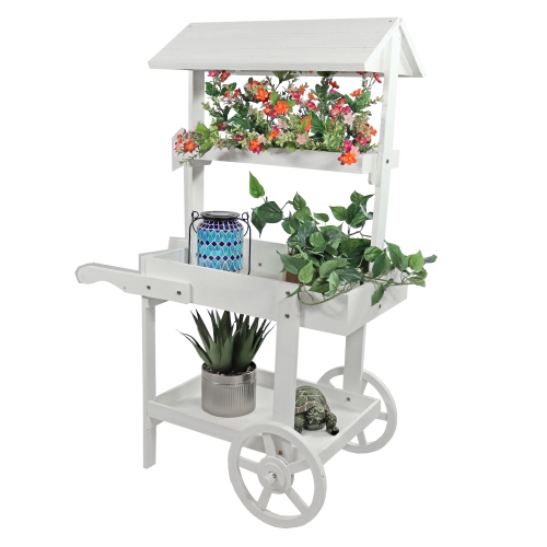 Sunnydaze Country Market Flower Stand Raised Garden Bed - White