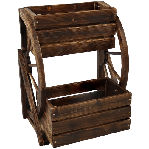 Sunnydaze 2-Tier Fir Wood Wagon Wheel Planter