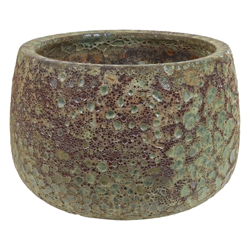 SUNNYDAZE DECOR  Sunnydaze 14" Lava Finish Planter - Distressed Ceramic - 2-Pack In Green