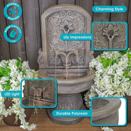 Sunnydaze Lovely Lily Polyresin Flat Back Outdoor Wall Fountain