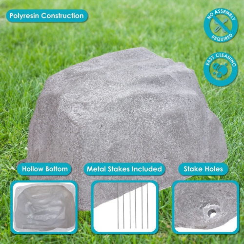 Sunnydaze Low-Profile Artificial Landscape Rock with Stakes - Gray