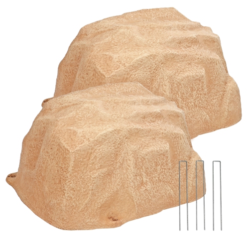 Image 1 de 6.. Sunnydaze – Ensemble de 2 roches artificielles à profil bas avec piquets – Sable