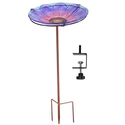 Sunnydaze Deck-Mounted/Staked Glass Bird Bath - Spring Crocus