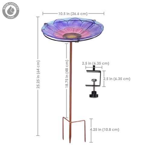 Sunnydaze Deck-Mounted/Staked Glass Bird Bath - Spring Crocus
