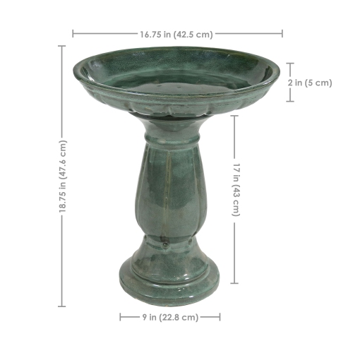 Sunnydaze Avignon Green Mist Glazed Ceramic Bird Bath - 18.75" H