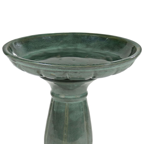 Sunnydaze Avignon Green Mist Glazed Ceramic Bird Bath - 18.75" H