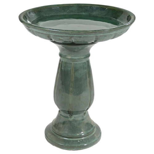 Sunnydaze Avignon Green Mist Glazed Ceramic Bird Bath - 18.75" H